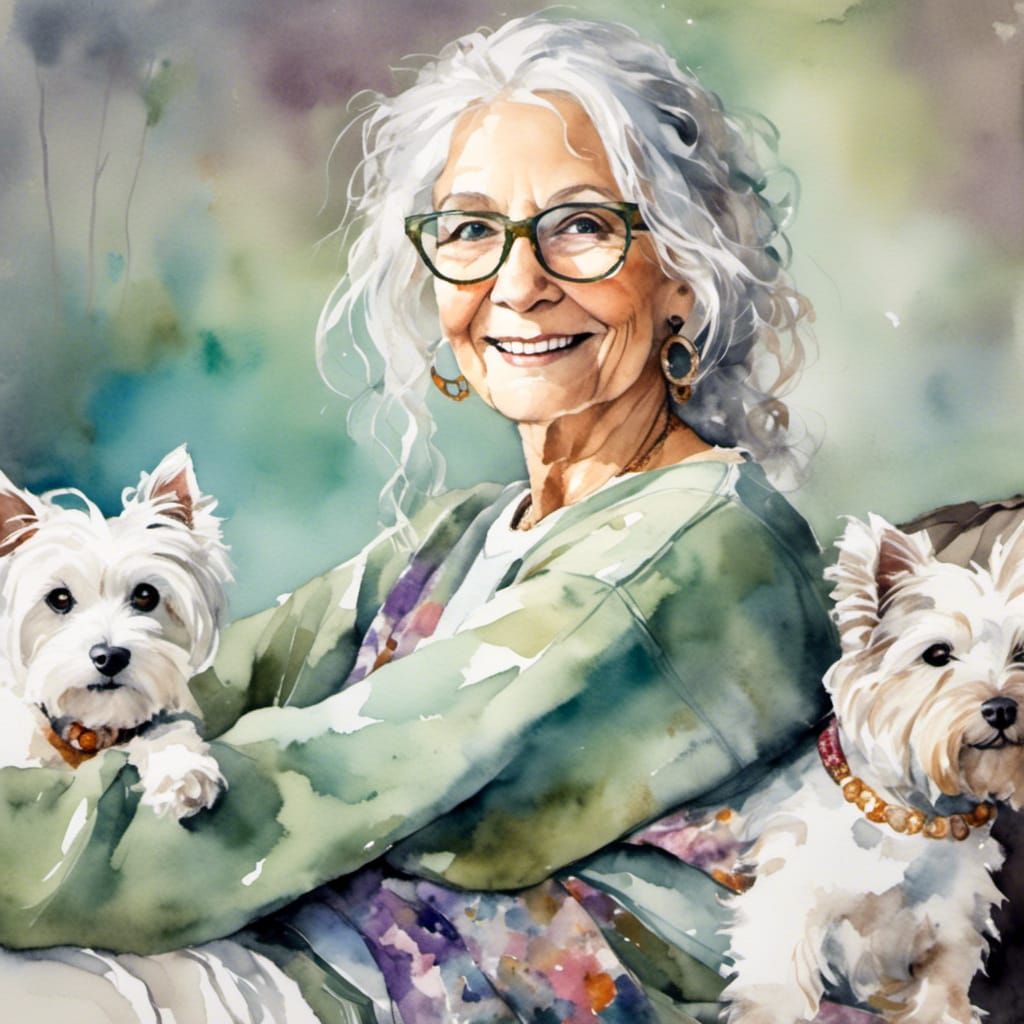 Woman with Westie in Klimt-Style Impressionist Art