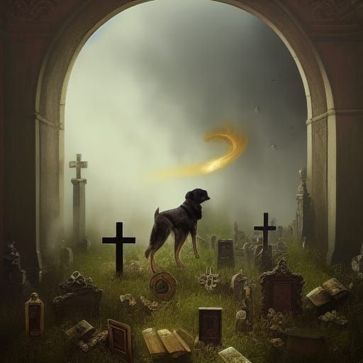 Dog in Graveyard: Detailed Matte Painting
