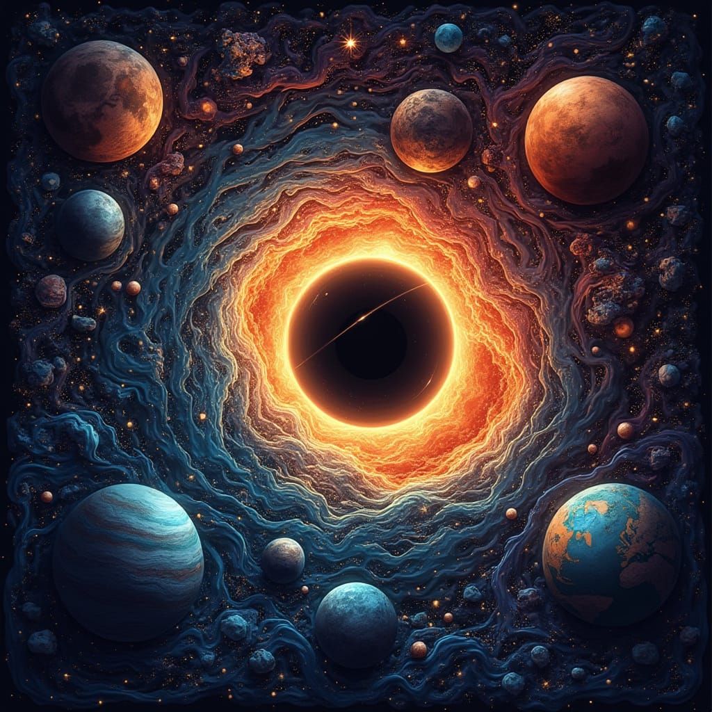 Cosmic Black Hole Devours Solar System in Abstract Style