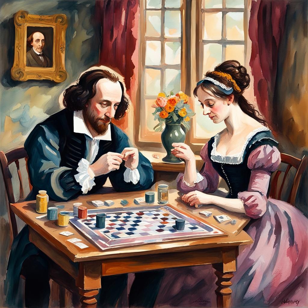 Shakespeare and Shelley Play: Gouache Watercolor Style