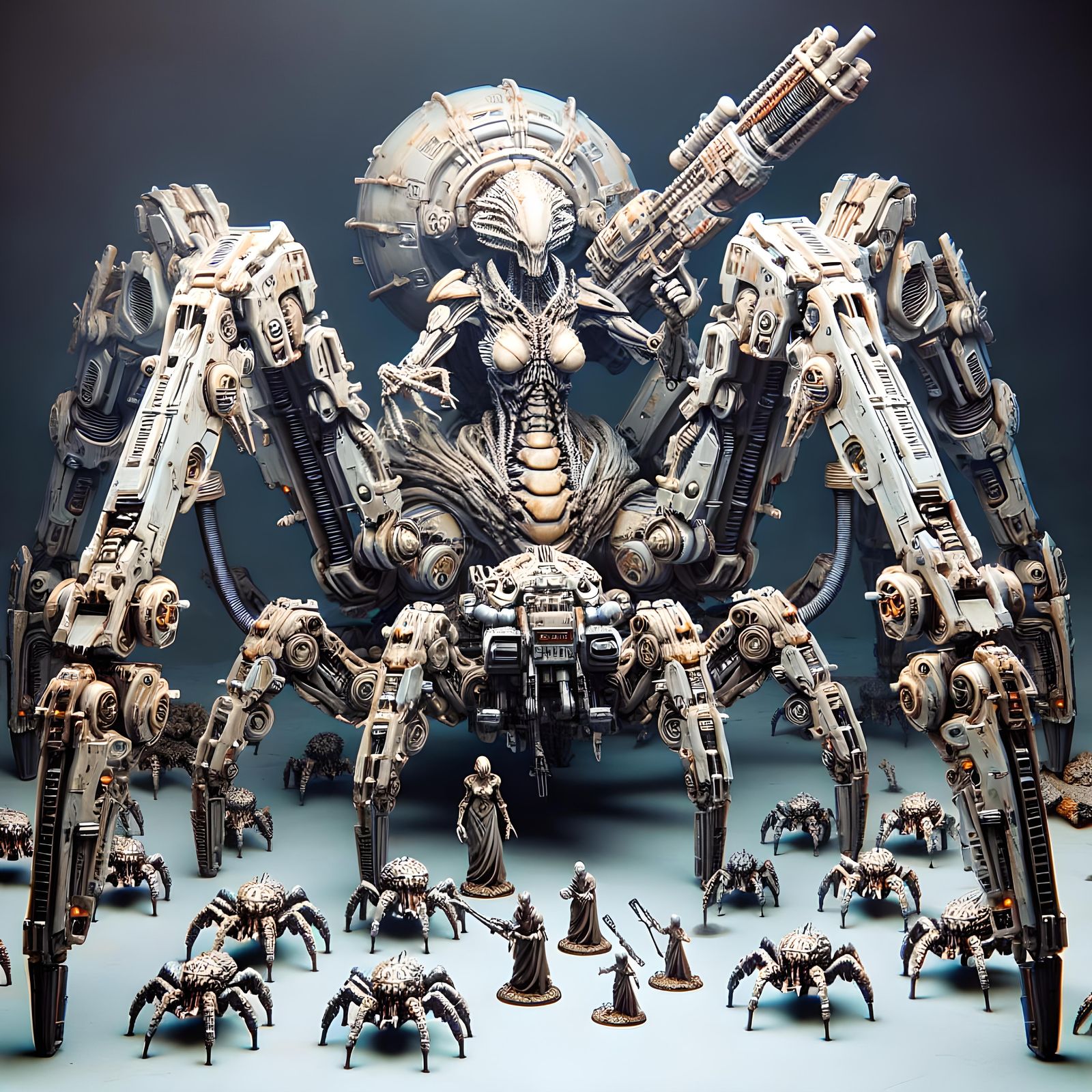 Colossal Robotic Spider Mother in Dystopian Landscape