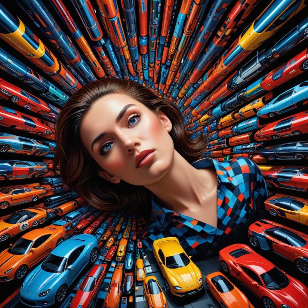 Droste Effect: Woman's Face Made of Sports Cars