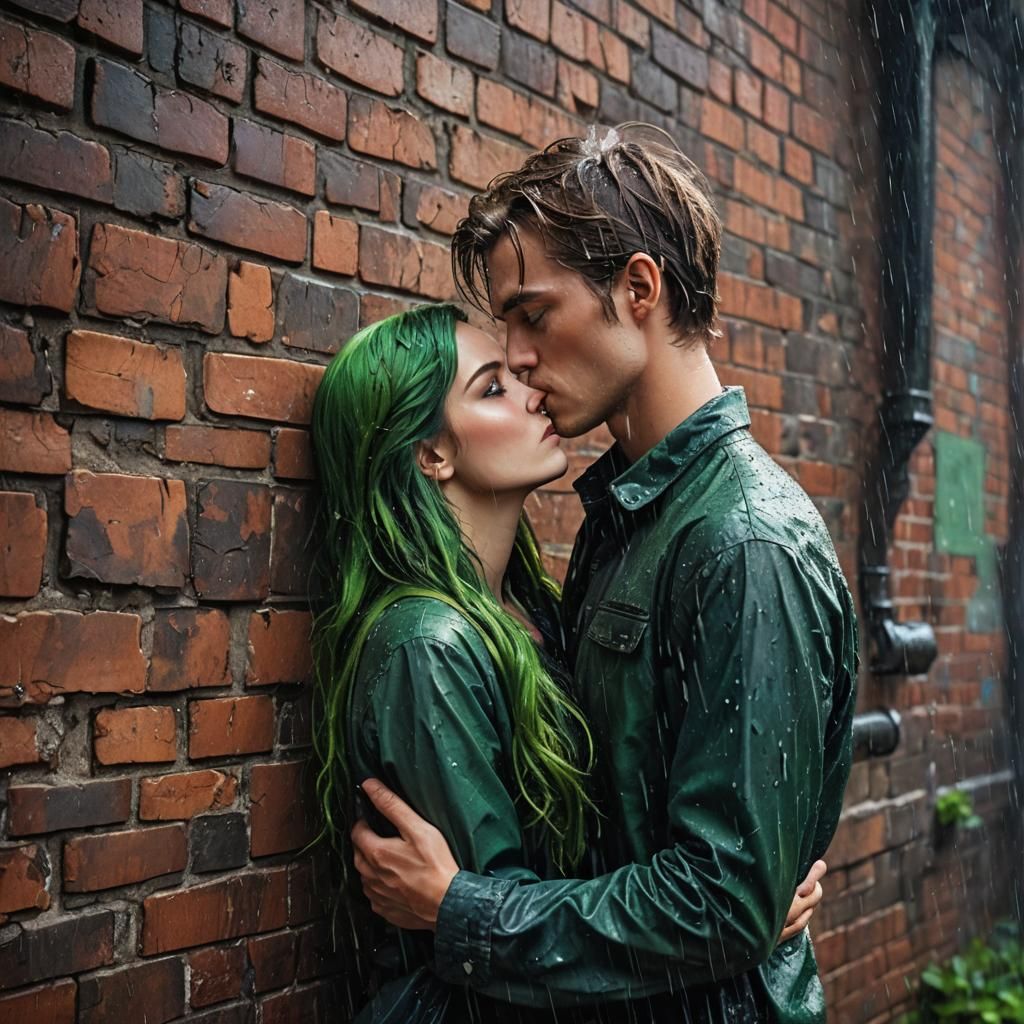 Passionate Kiss in the Rain: Vivid Digital Painting