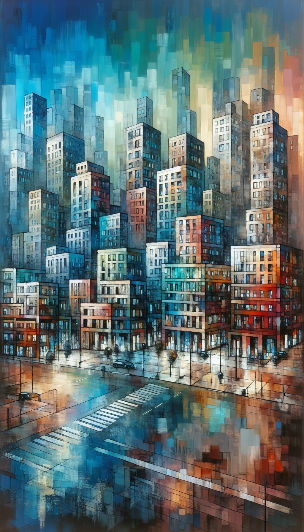 Abstract Realism Cityscape with Complementary Colors