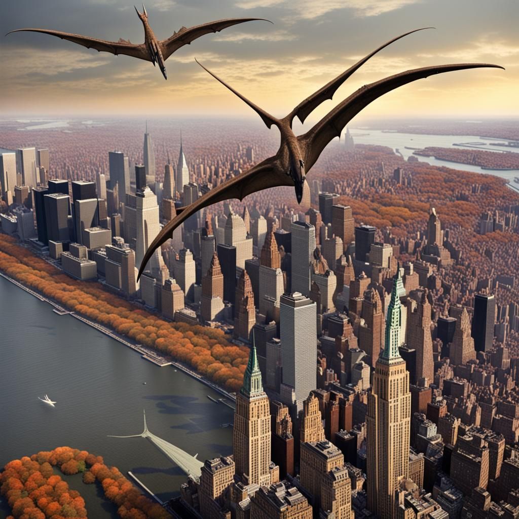 Pterosaurs Fly Over New York: A Surreal Scene