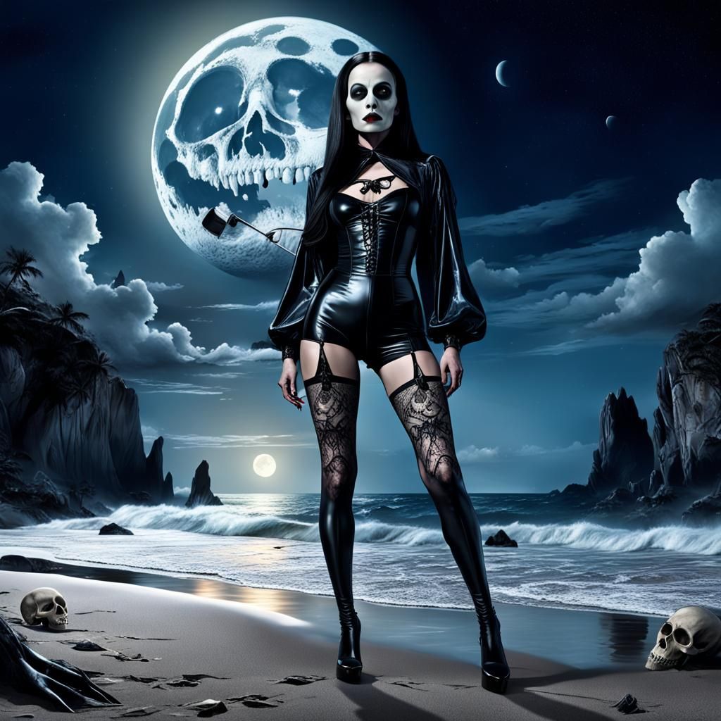 Morticia Lounges on Skull Beach: Digital Matte Painting