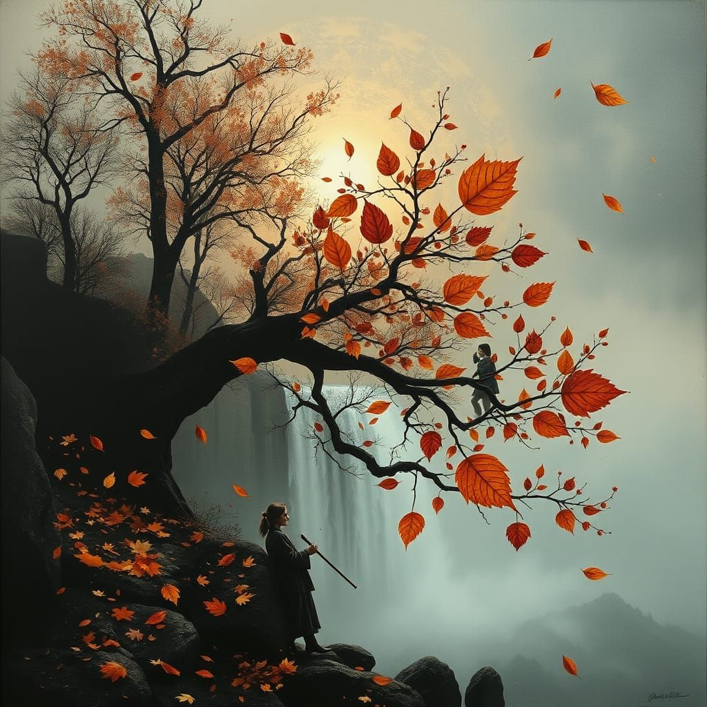 Somber Allegory: Falling Leaves Collage