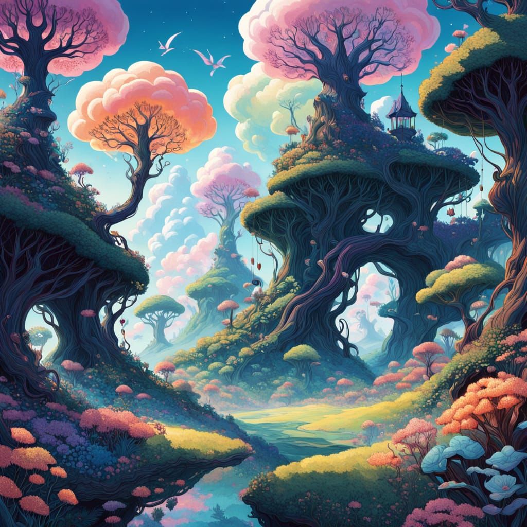 Fantastical World of Vibrant Creatures and Whimsical Landsca...