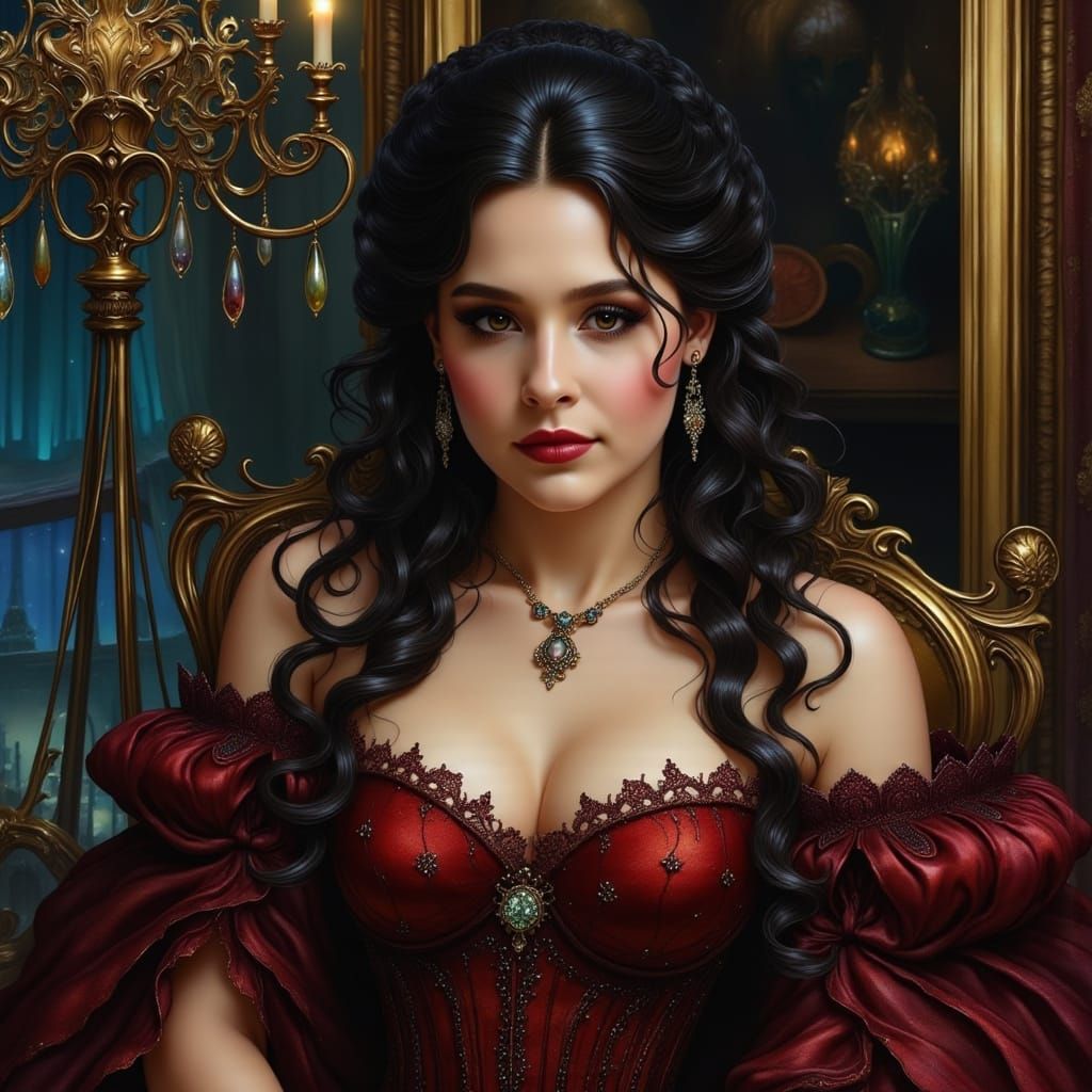 Rococo Lady in Velvet and Lace, Hyperrealistic Portrait