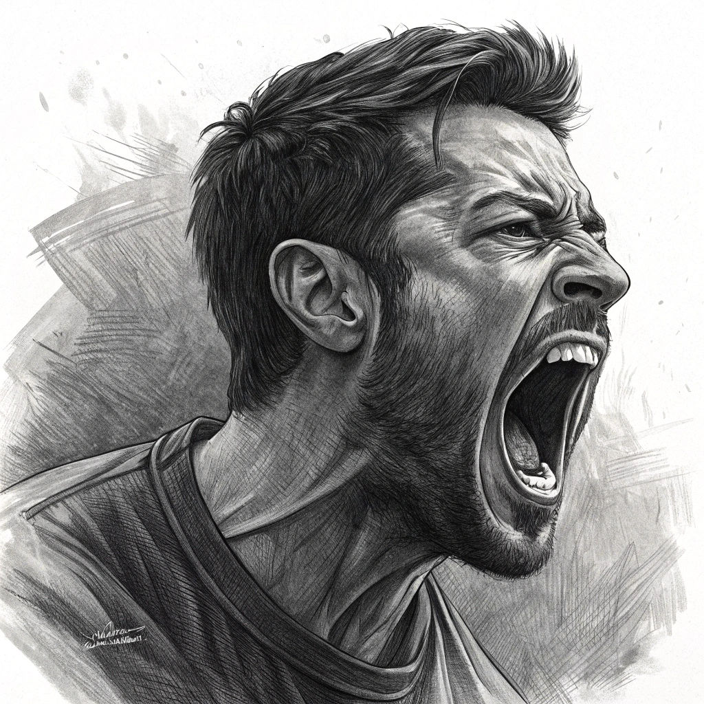 Charcoal Drawing of a Screaming Man