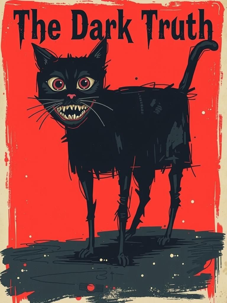 Macabre Cat Poster in Junji Ito Grunge Style