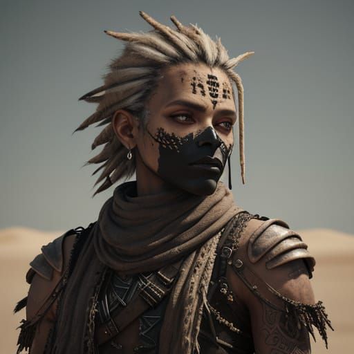 Interdimensional Traveler in Dark Tribal Post-Apocalyptic St...