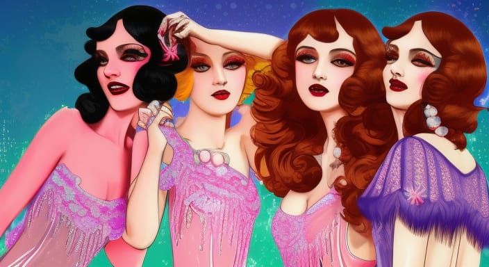 1920s Flapper Girls in Graffiti Art Style