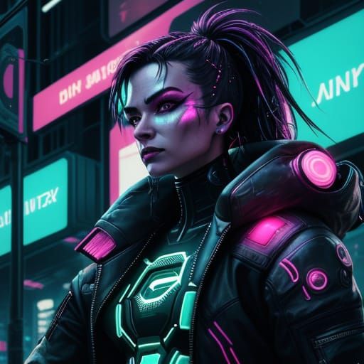 Cyberpunk Woman Dancing in Neon City
