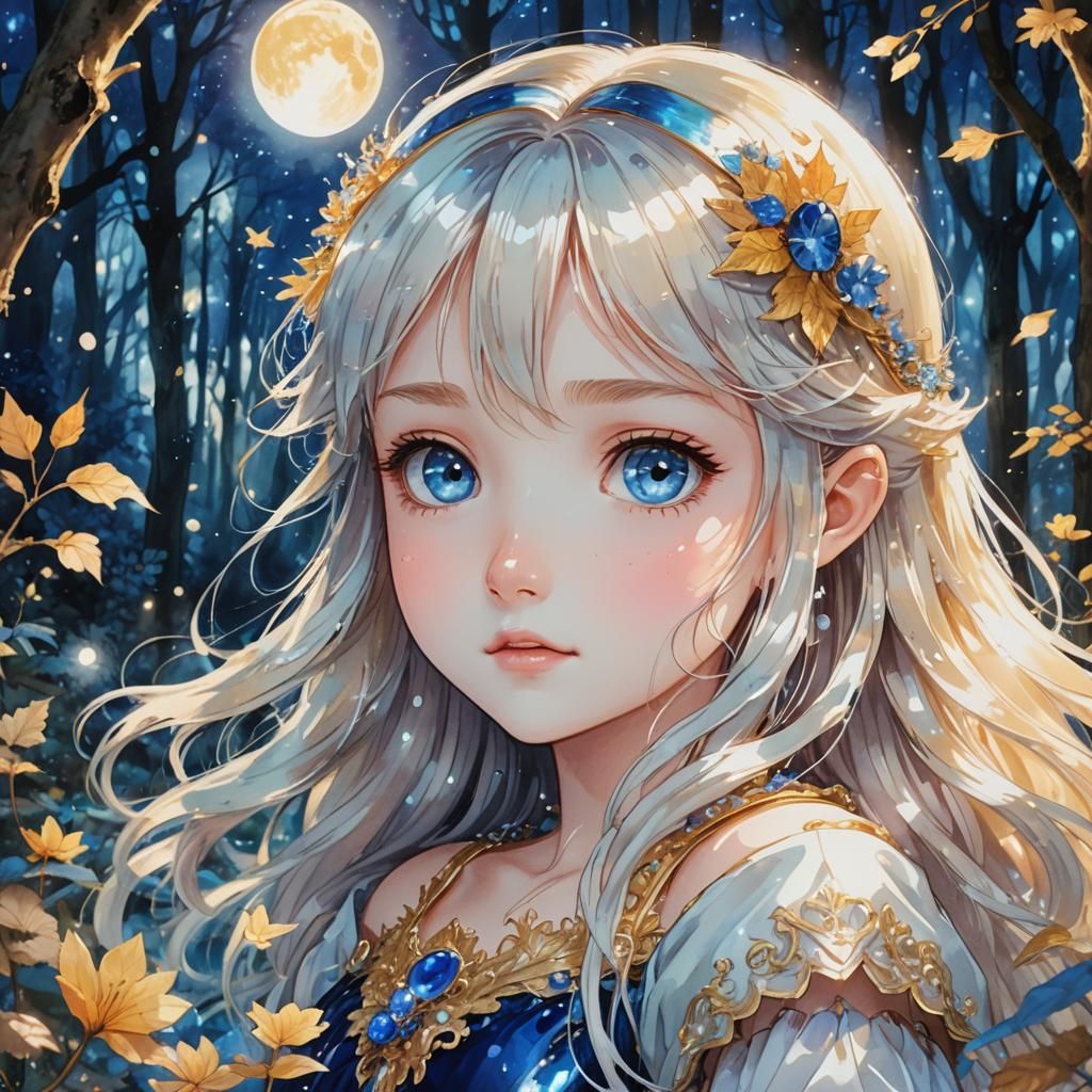 Anime Princess in Mystical Forest at Twilight