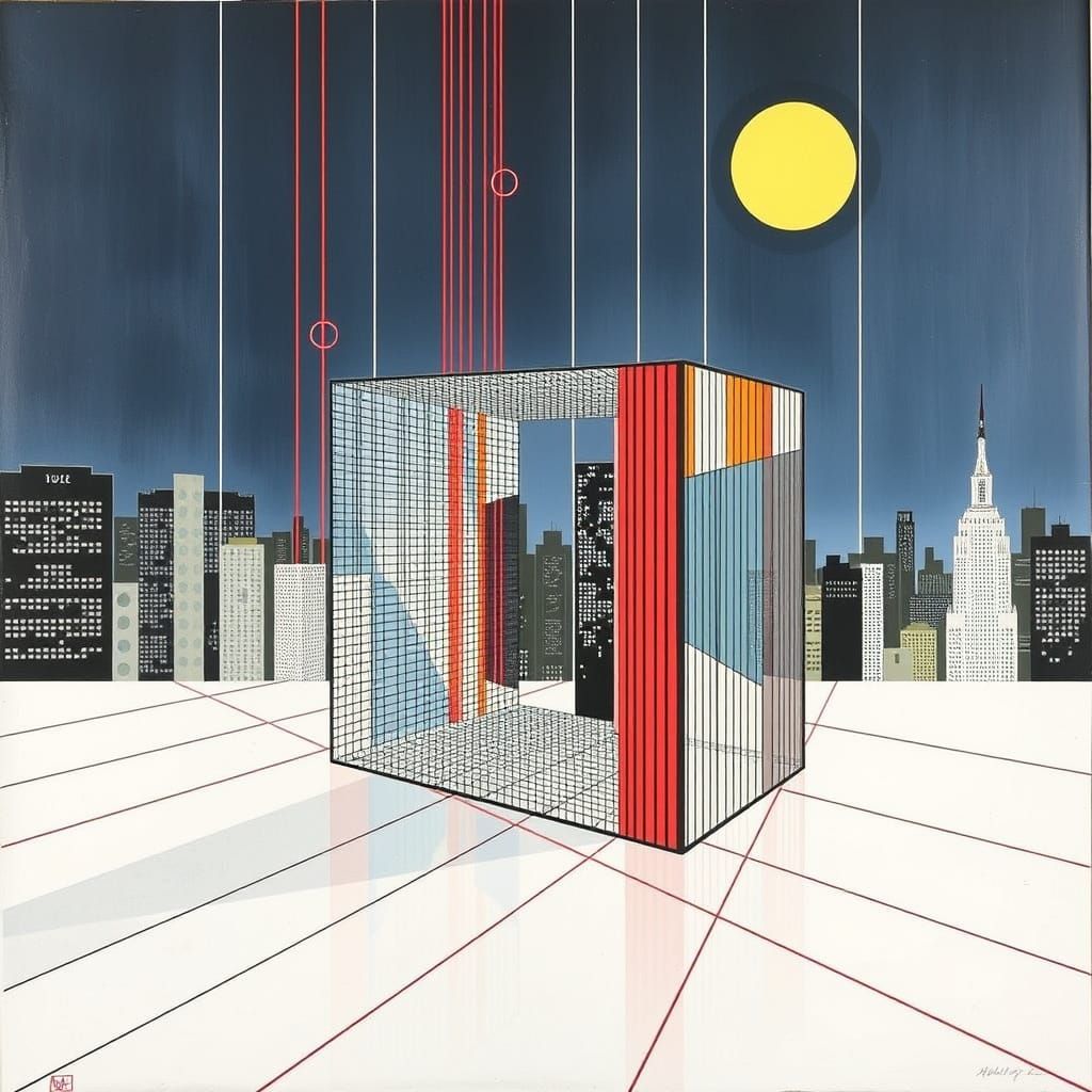 Geometric Cityscape in Abstract Art Style