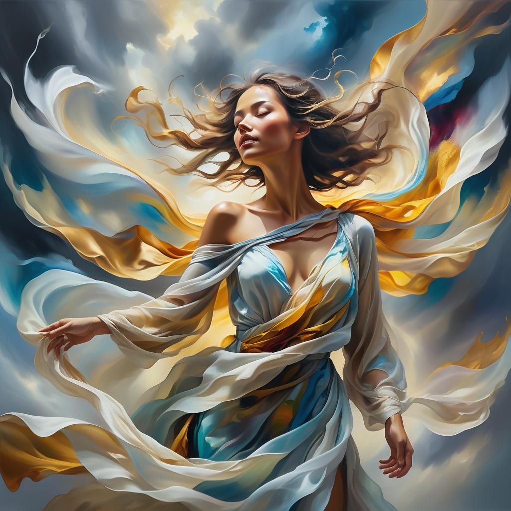 Ethereal Air Goddess in Impasto Oil Painting