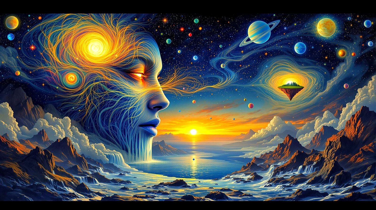 Surreal Cosmic Portrait in Dreamlike Harmony