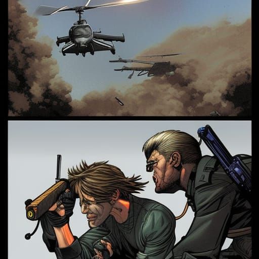 Solid Snake vs Helicopter in Comic Book Art