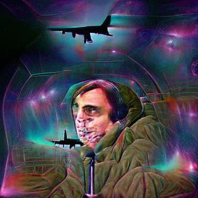 Scientist in B-52 Bomber, Photorealistic Rendering