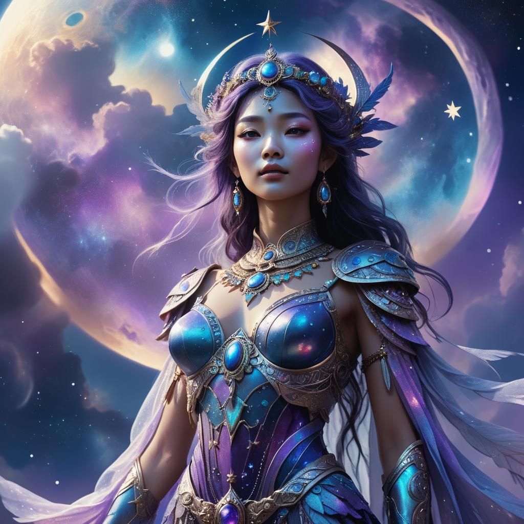 Celestial Moon Goddess in Art Nouveau Style
