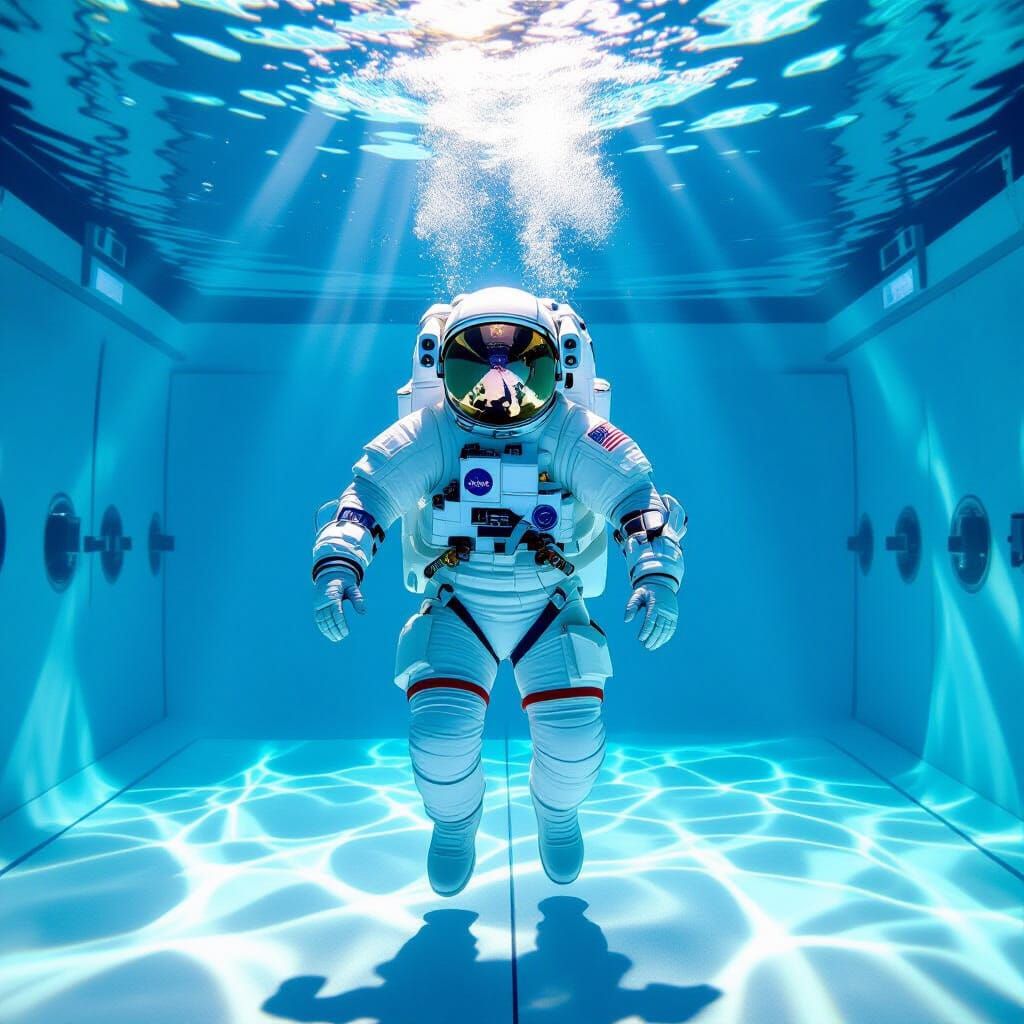 Astronaut Training Underwater in NASA Pool