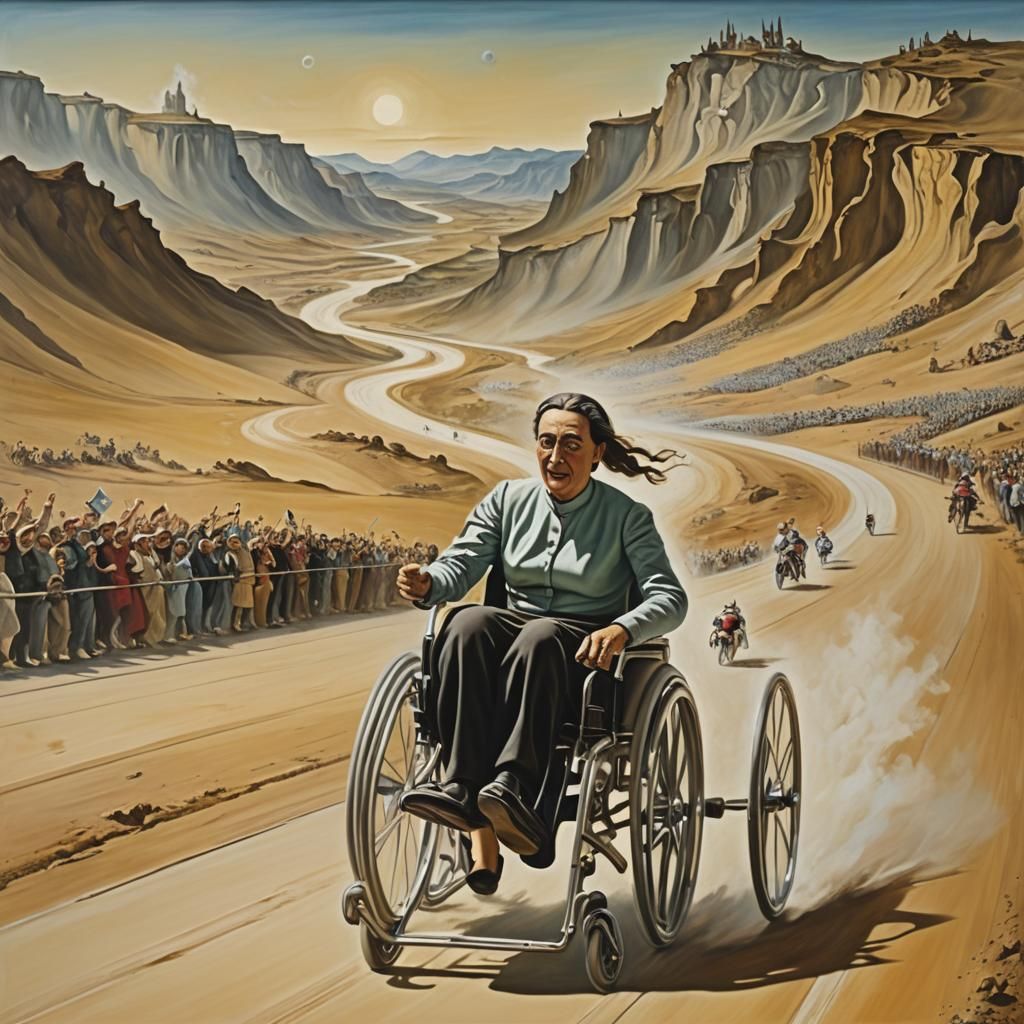 Woman Wins Race on Jupiter in Surrealist Style