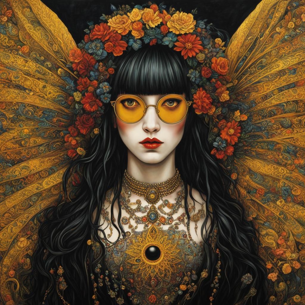 Mystical Angel with Yellow Eyes, in Gothic Style