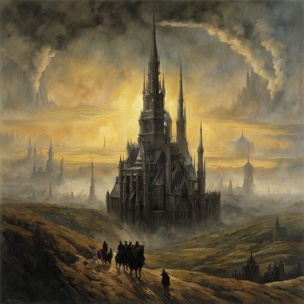 Floating Gothic Metropolis at Dawn