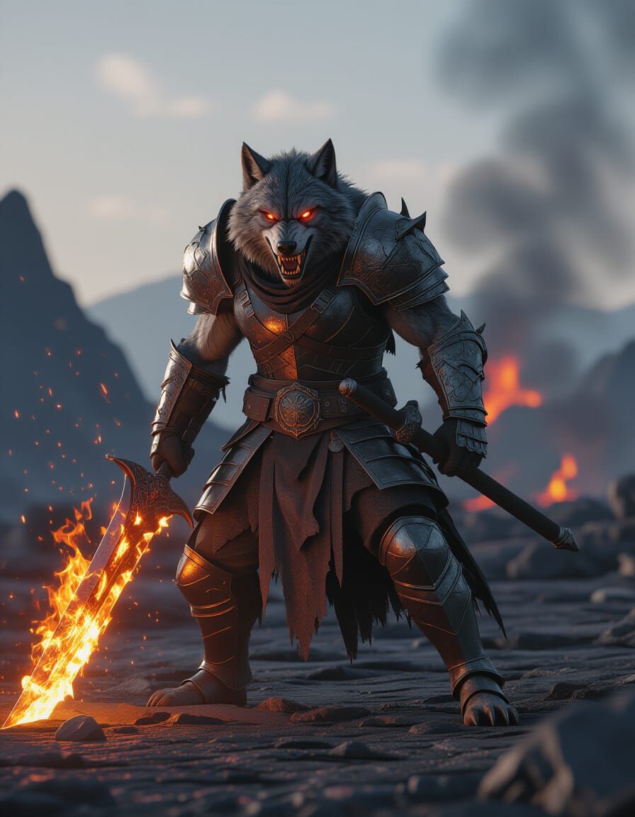 Fierce Wolf Berserker in Volcanic Wasteland
