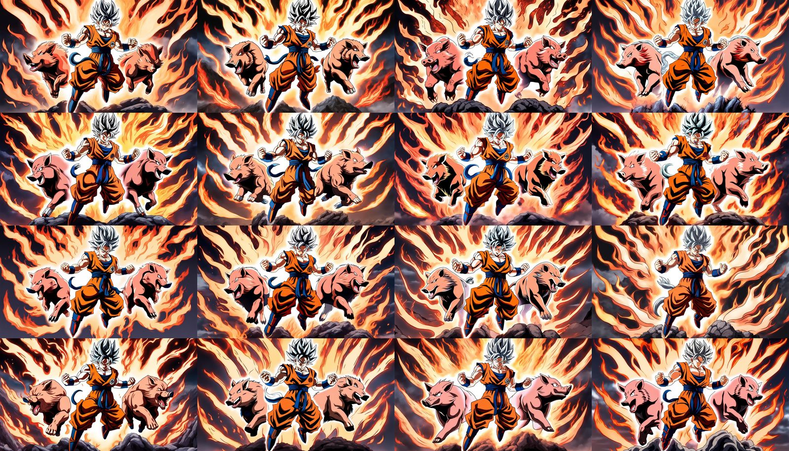 Goku Ultra Instinct with Flaming Spirit Boars