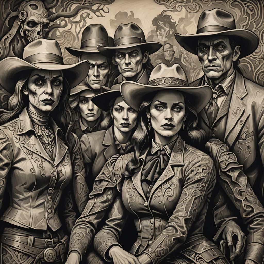 Eerie Zombie Cowboys and Cowgirls Portrait