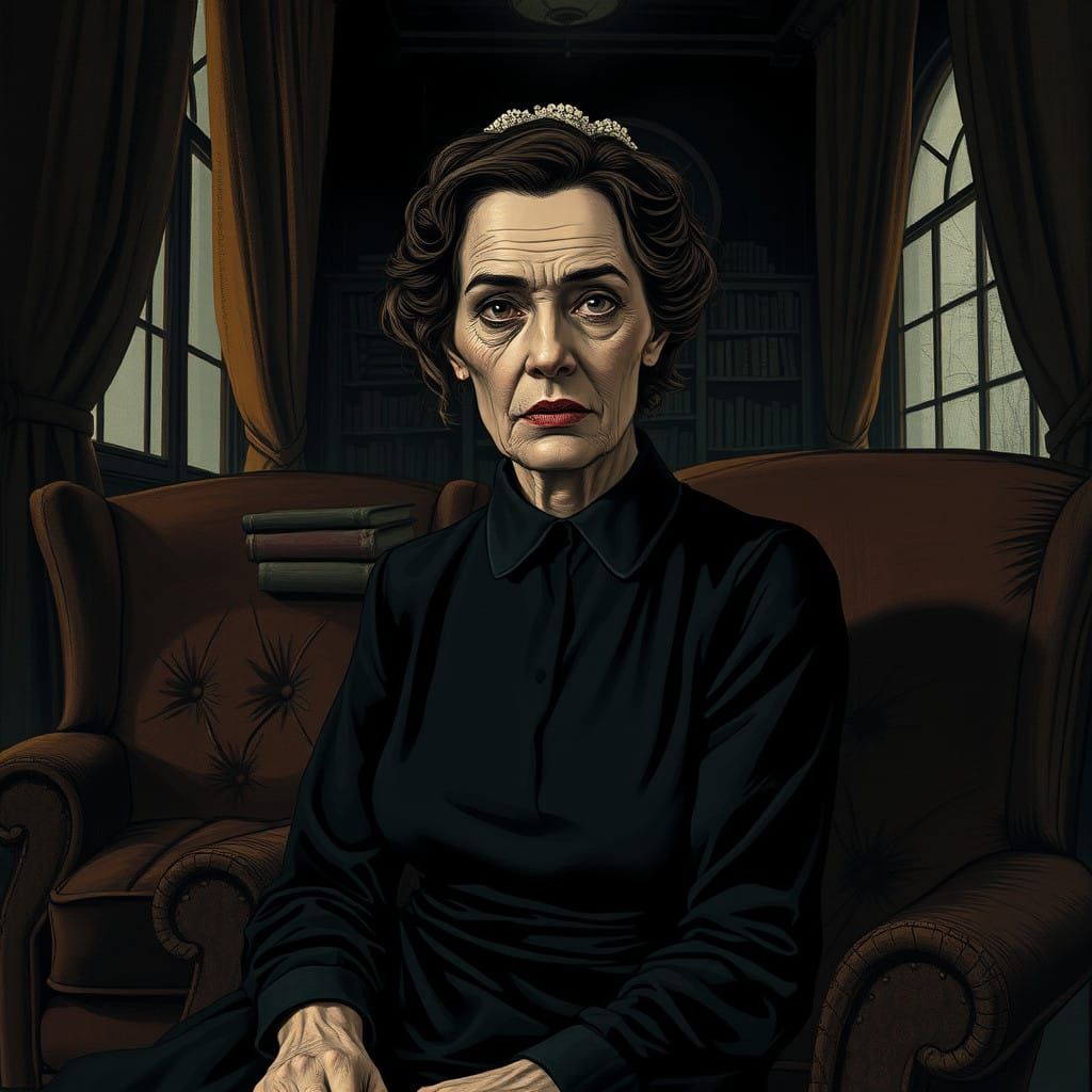 Ethereal Portrait of a Weathered Woman in a Faded Interior