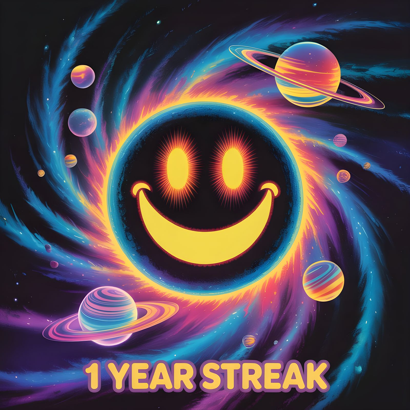 Cosmic Smiley Face Celebrates Milestone in Psychedelic Digit...