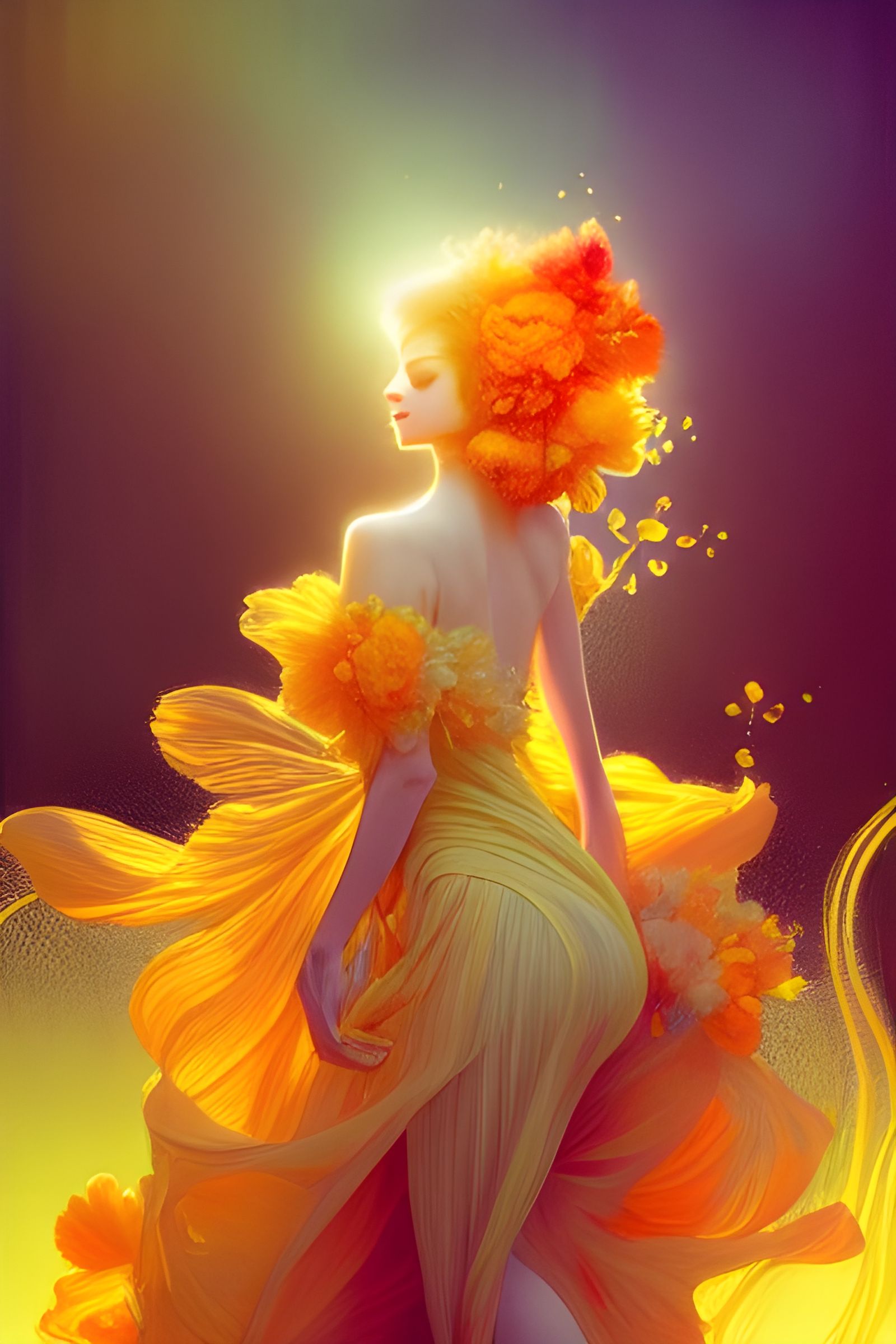 Hyperdetailed Floral Scene with Rainbow Splash