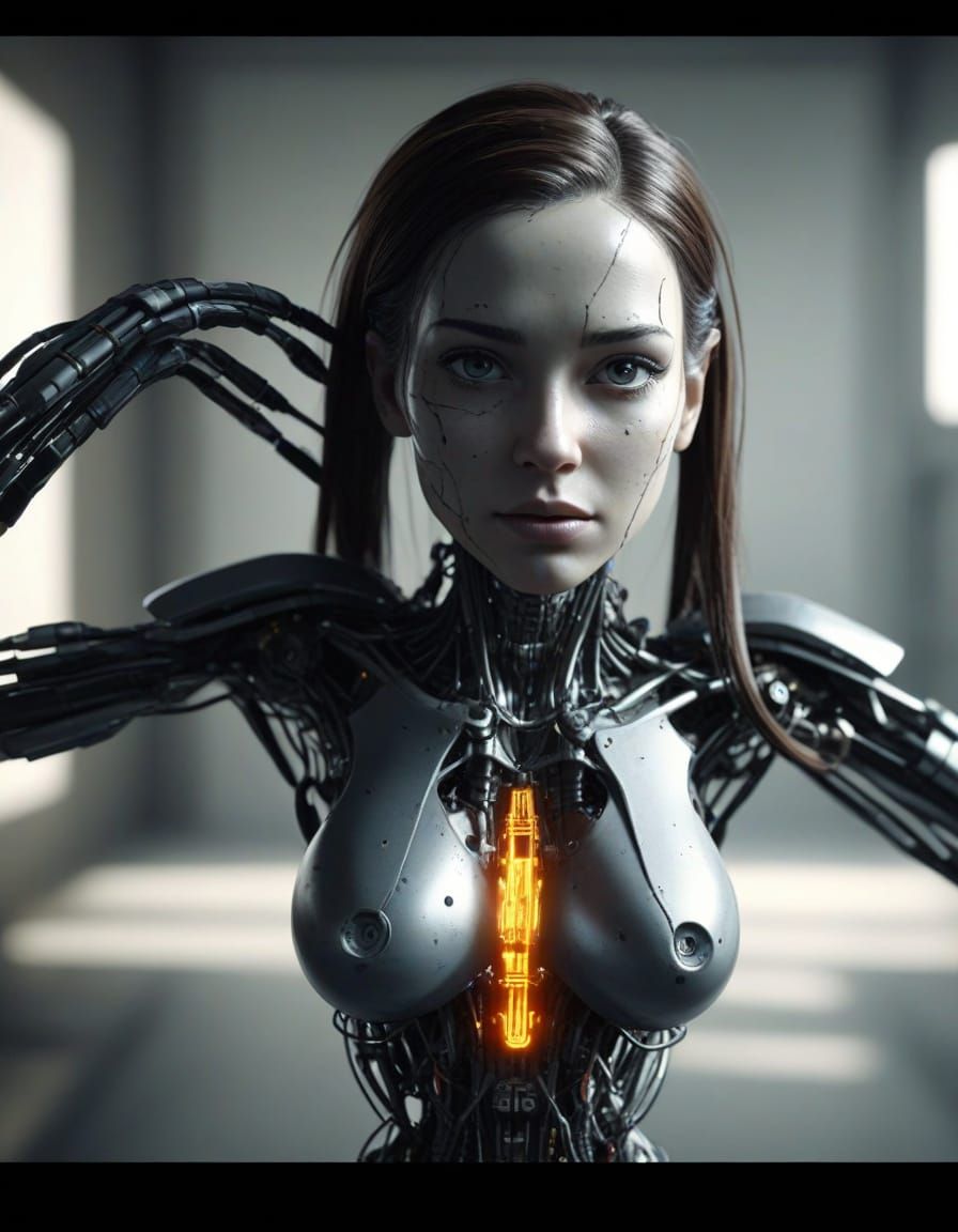 Cyberpunk Female Face in Shattered Reality