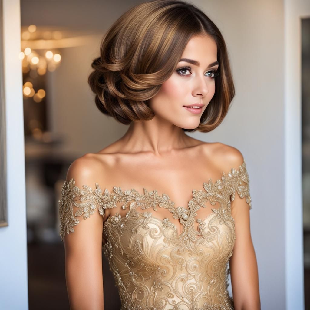 Princess in Golden Wedding Dress AI Image