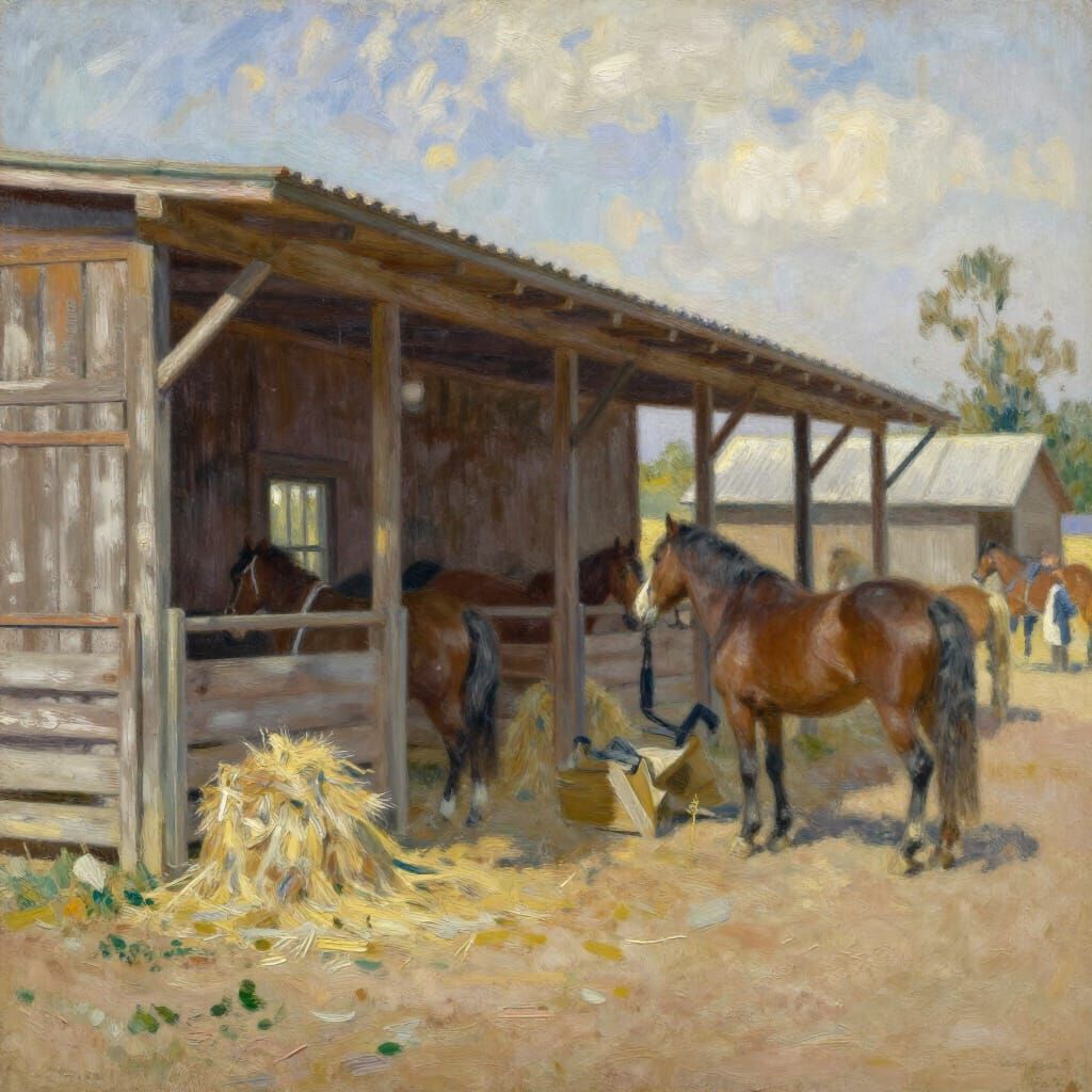 Impressionist Old West Livery Stable Scene