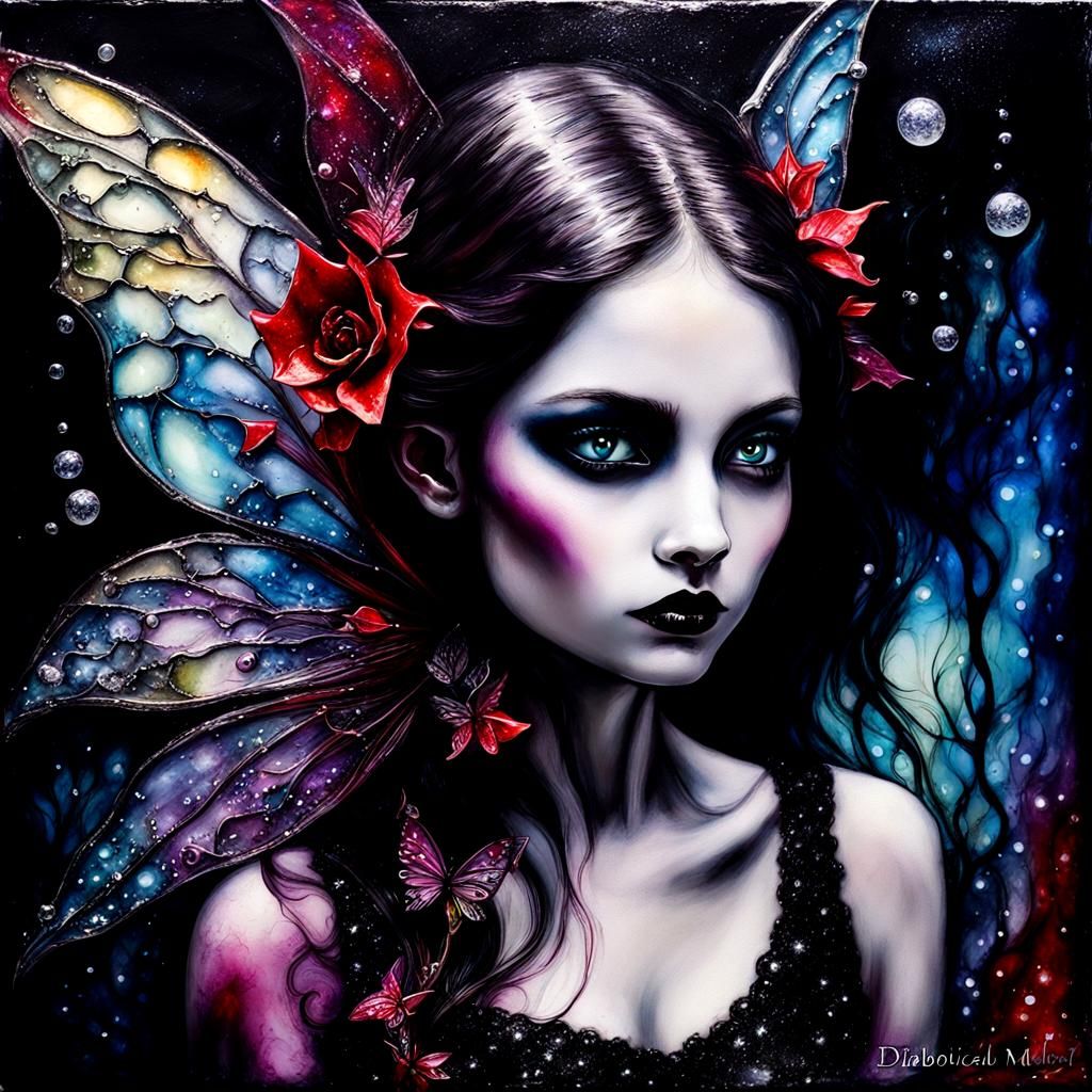 Dark Fantasy Fairy with Encaustic Texture and Sparkle