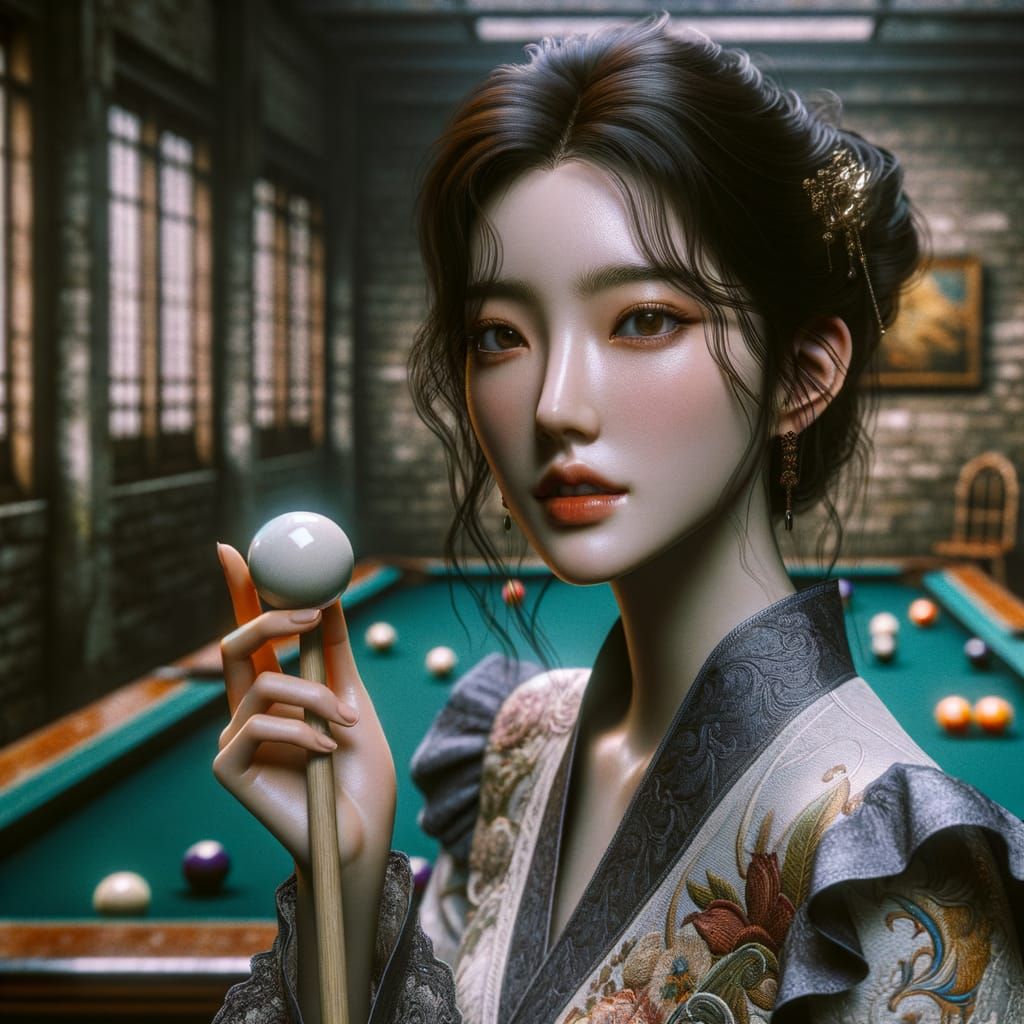 Korean Woman with Billiard Ball, Art Nouveau Style