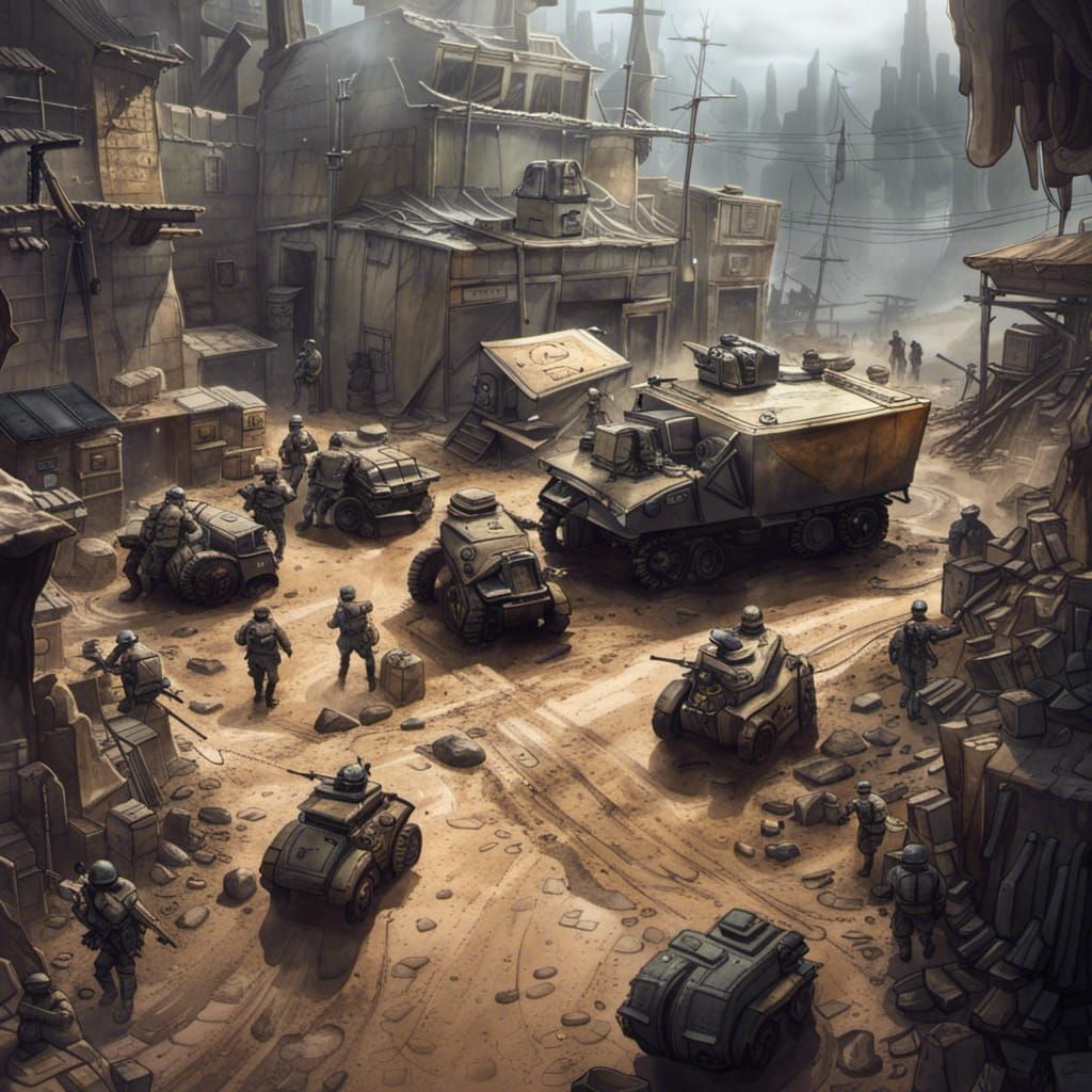 Supply Depot Surrounded by Trench: Detailed Matte Painting