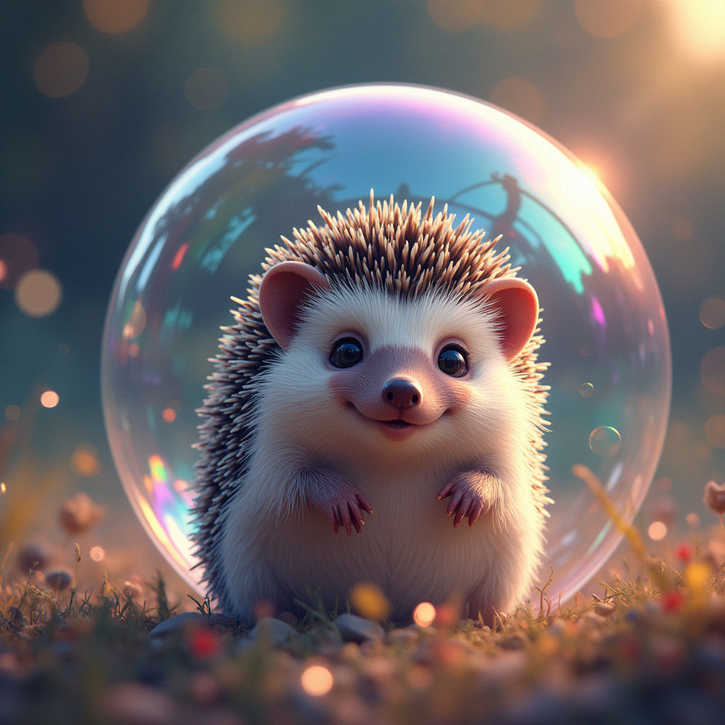 Cute Hedgehog in Bubble Fantasy Concept Art