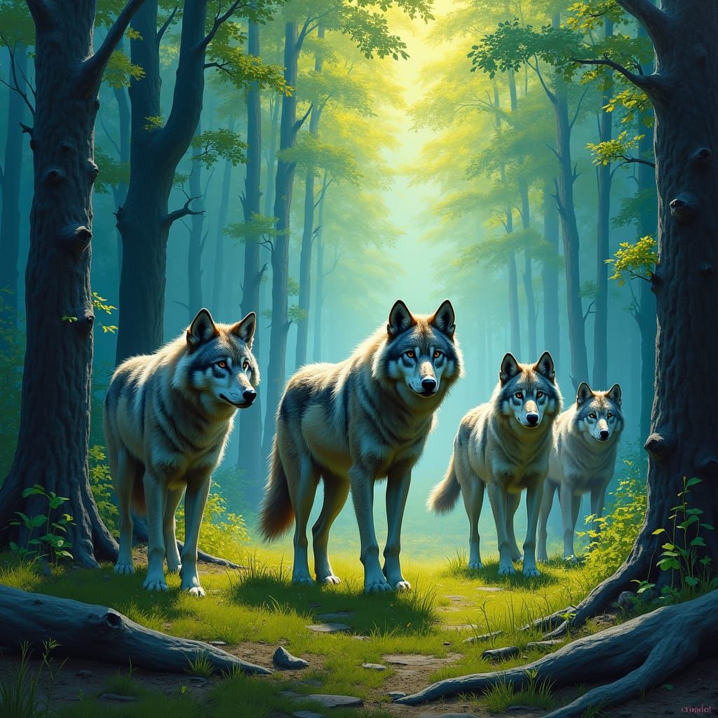 Wolf Pack in Forest, Naturalistic Realism