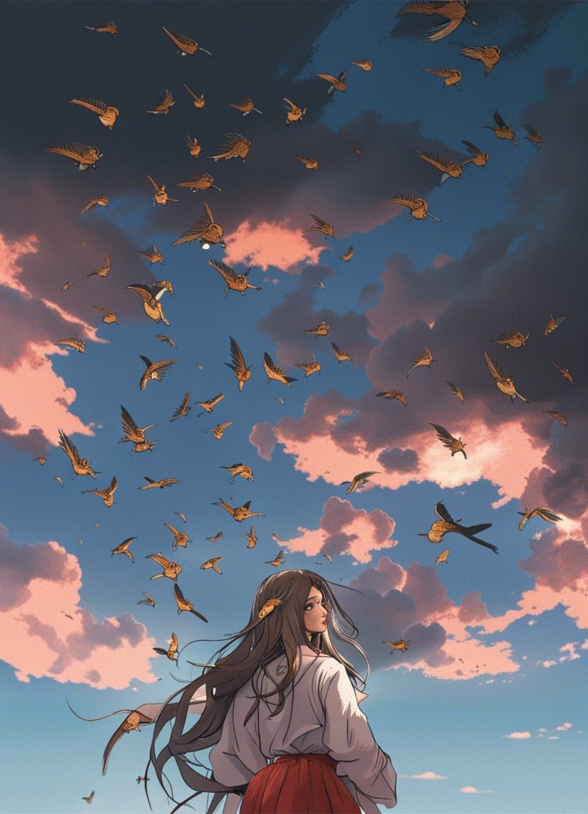 Woman in Sunflower Field During Approaching Storm