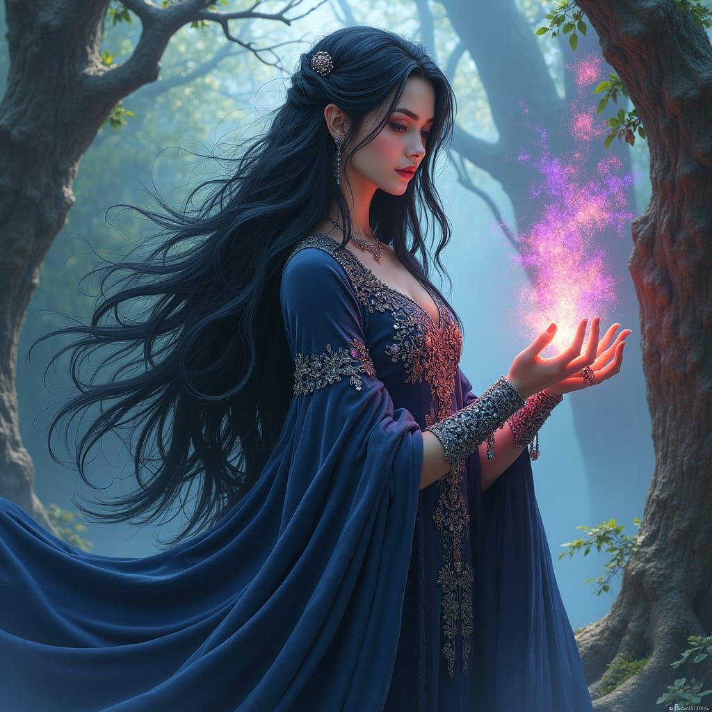 Ethereal Rainbow Sorceress in Mystical Dreamscape