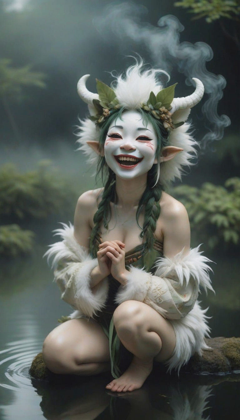 Whimsical Dryad Portrait in Traditional Japanese Attire
