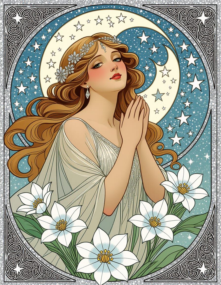 Ethereal Star Princess in Art Nouveau Style
