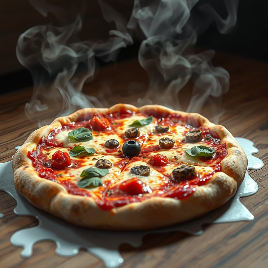 Anime-Inspired Realistic Pizza with Melted Mozzarella and Vi...