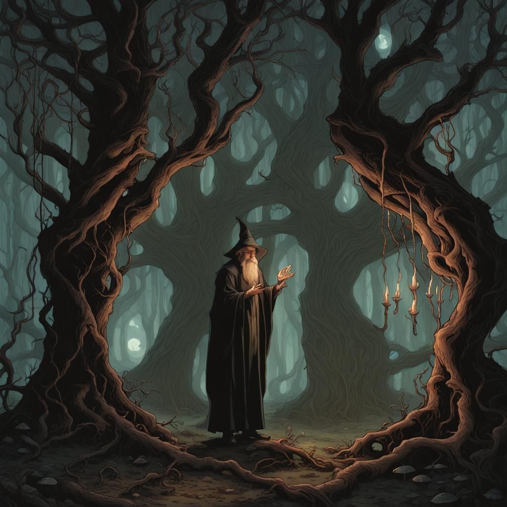 Dark Fantasy in Hasselblad Style: Wizard in a Mystical Woodl...