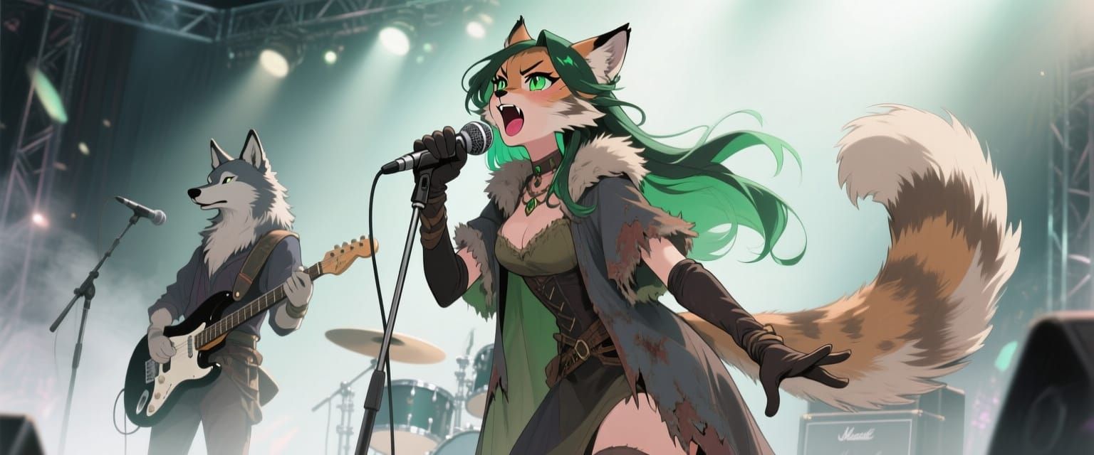 Enchanting Anime Lynx Sings on Fantasy Stage